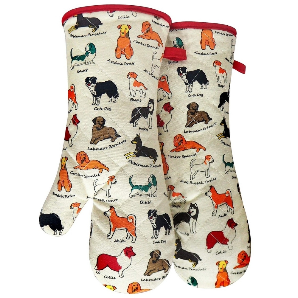 Dog Patterned Oven Mitts. New!